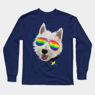 Gay Pride Westie LGBT Dog Rainbow Sunglasses Long Sleeve T-Shirt